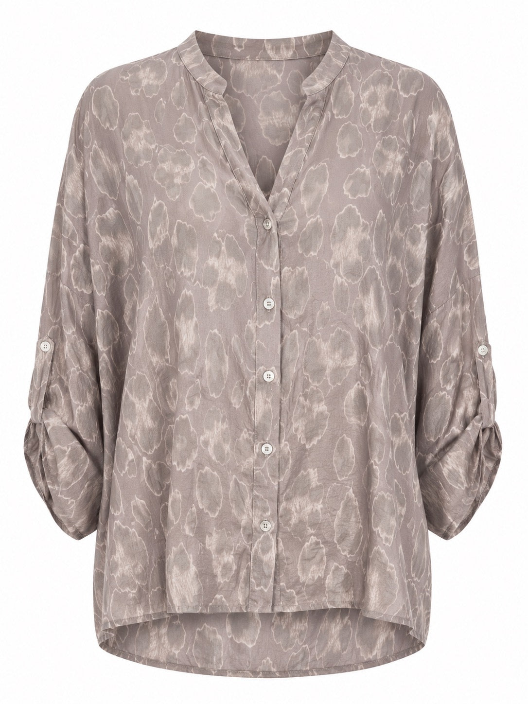 Paulina Muted taupe blouse with abstract pattern