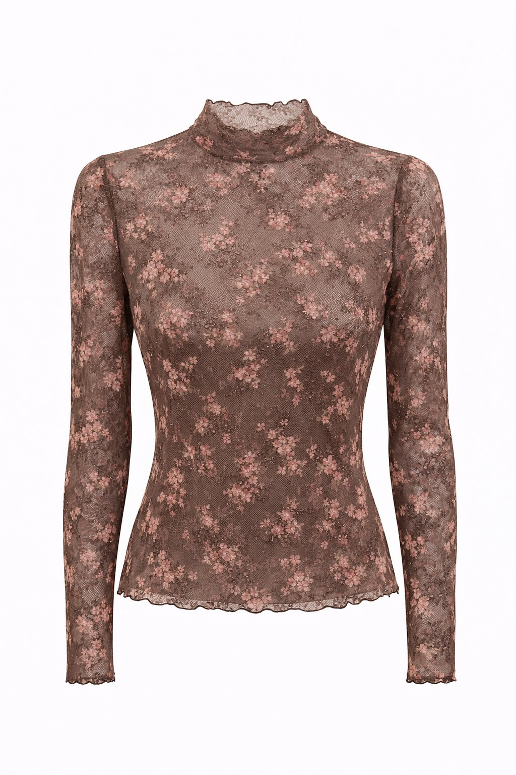 Hallie Lace Fitted Top Brown w/flowers