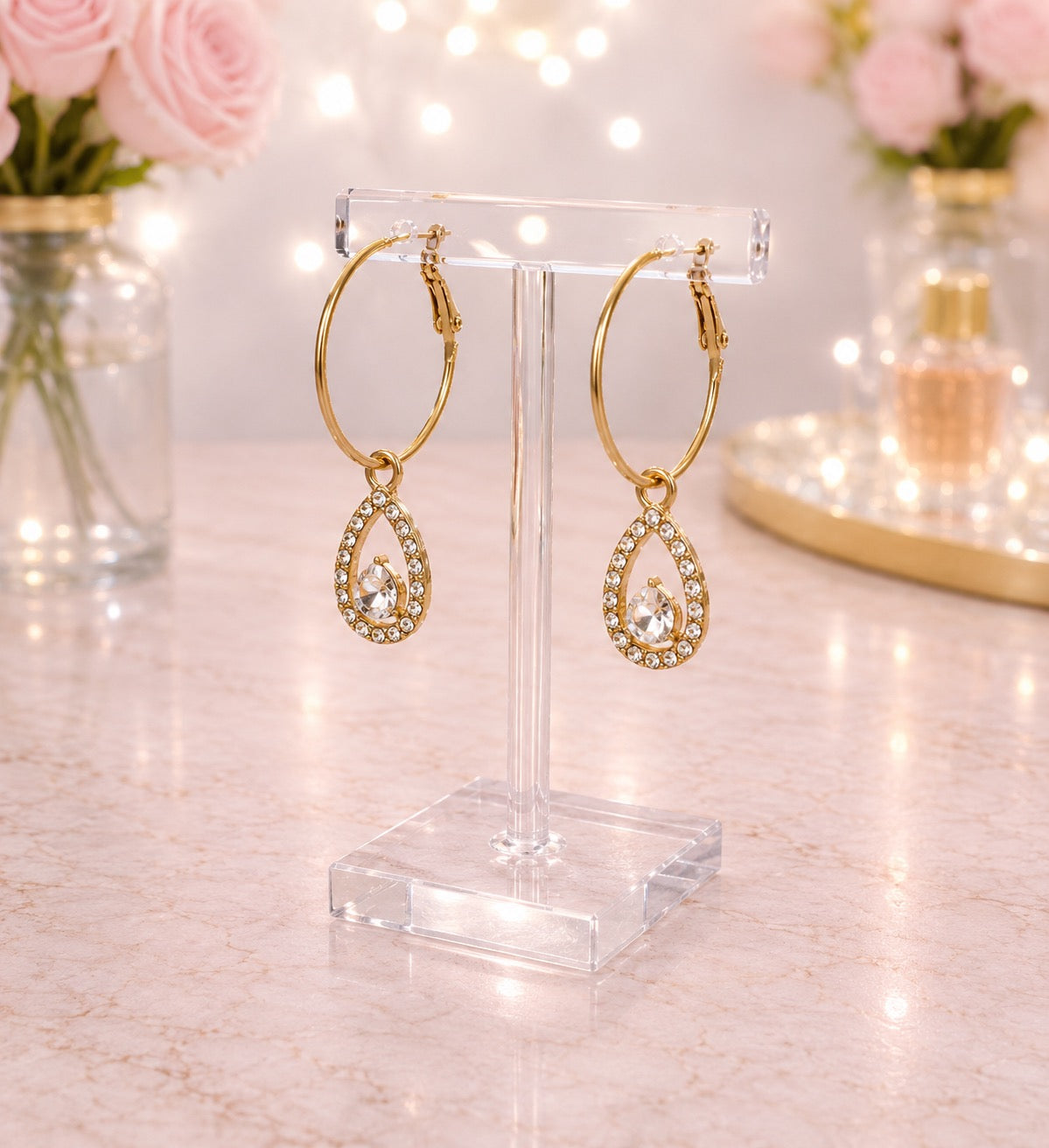 Crystal Teardrop Hoop Earrings