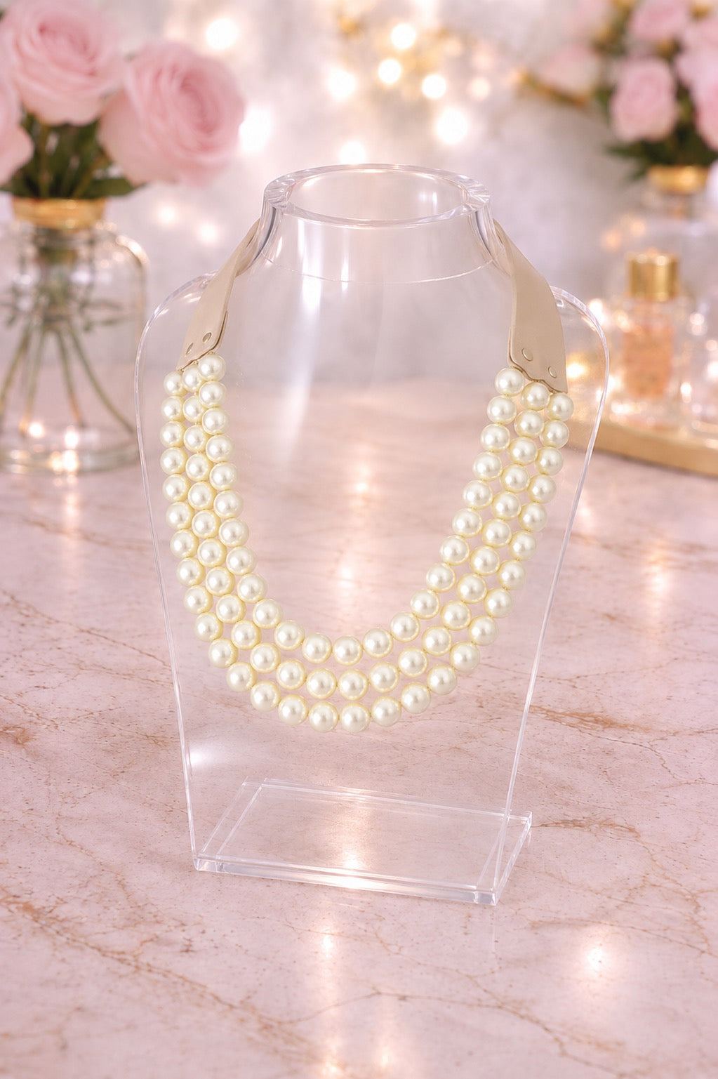 Chunky Bead Triple Layered - Cream