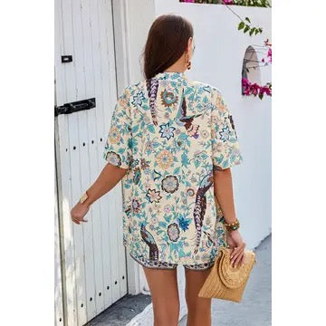 Elings Two Pieces Floral Print Boheme Pocket Elastic Sets