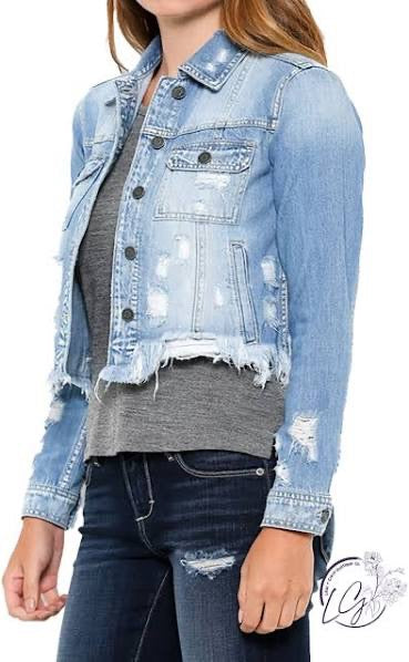 Rebel Fitted Jacket with Uneven Hem Light Blue