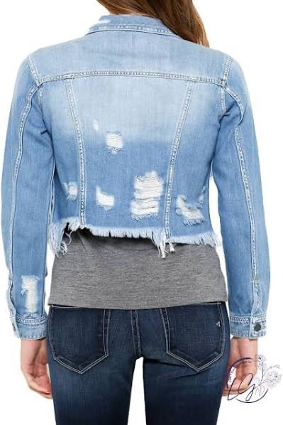 Rebel Fitted Jacket with Uneven Hem Light Blue