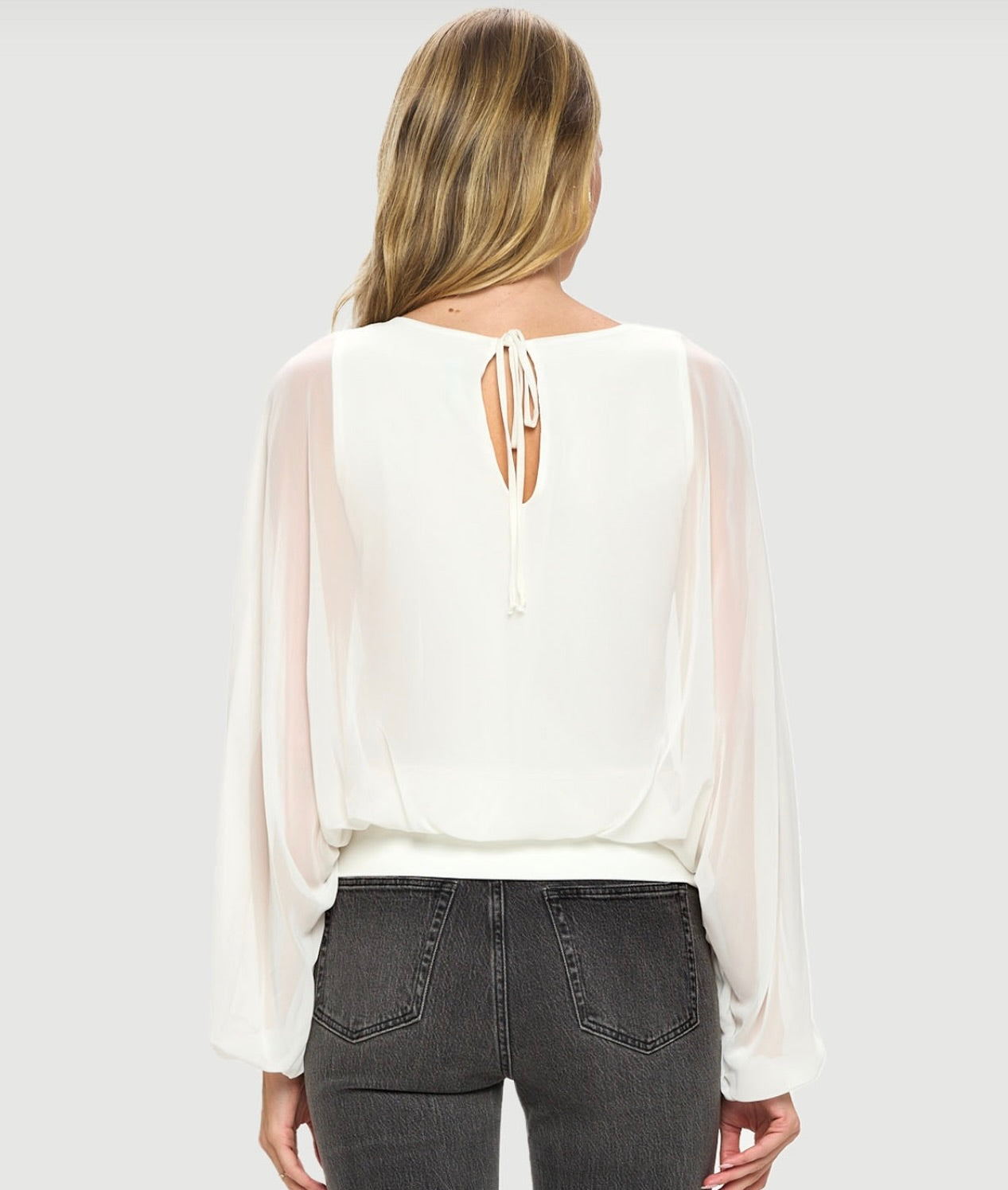 Sandra Ivory Chiffon Batwing Top