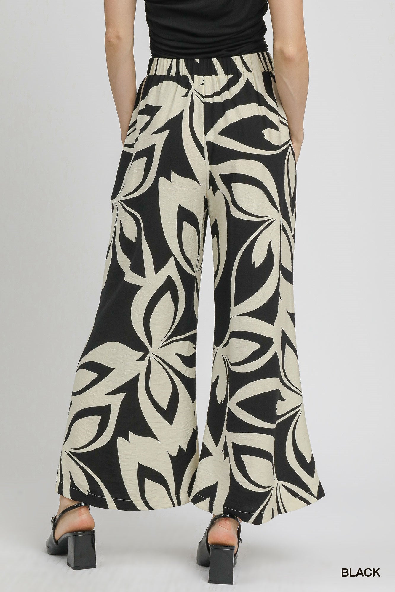 Eliana Abstract Floral Wide Leg Pants Black