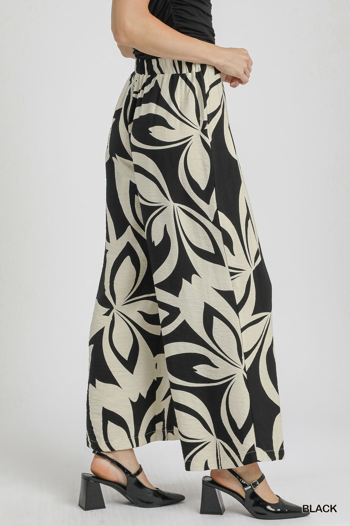 Eliana Abstract Floral Wide Leg Pants Black
