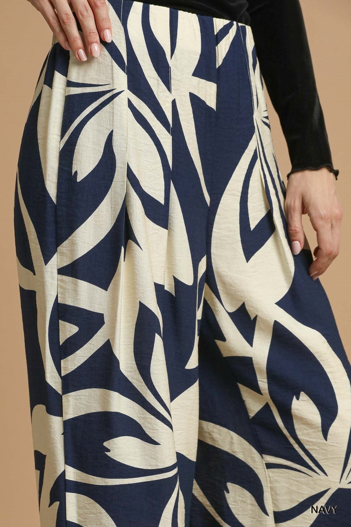 Eliana Abstract Floral Wide Leg Pants Navy