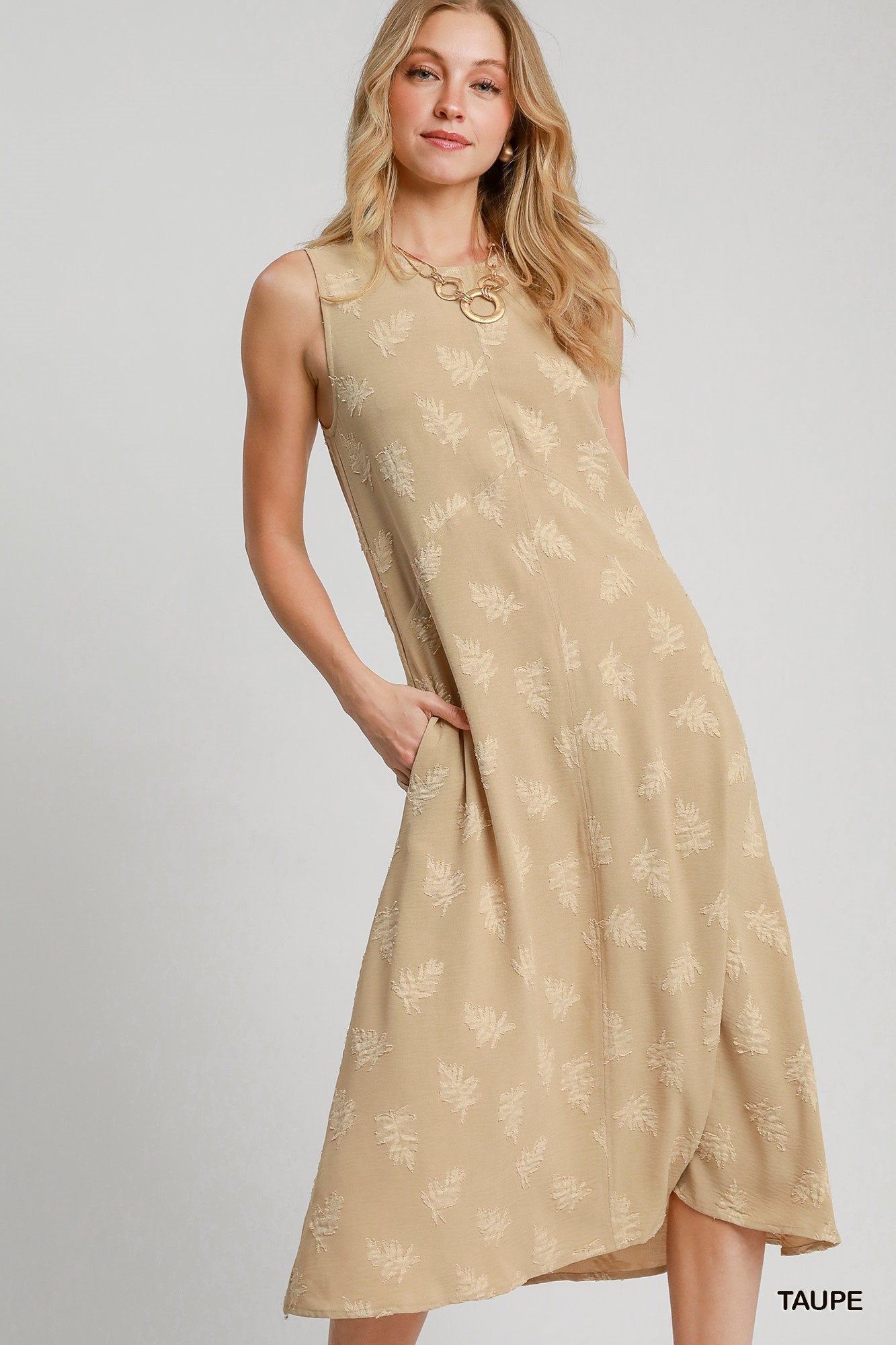 Charmaine Sleeveless Floral Burnout Jacquard Dress Taupe