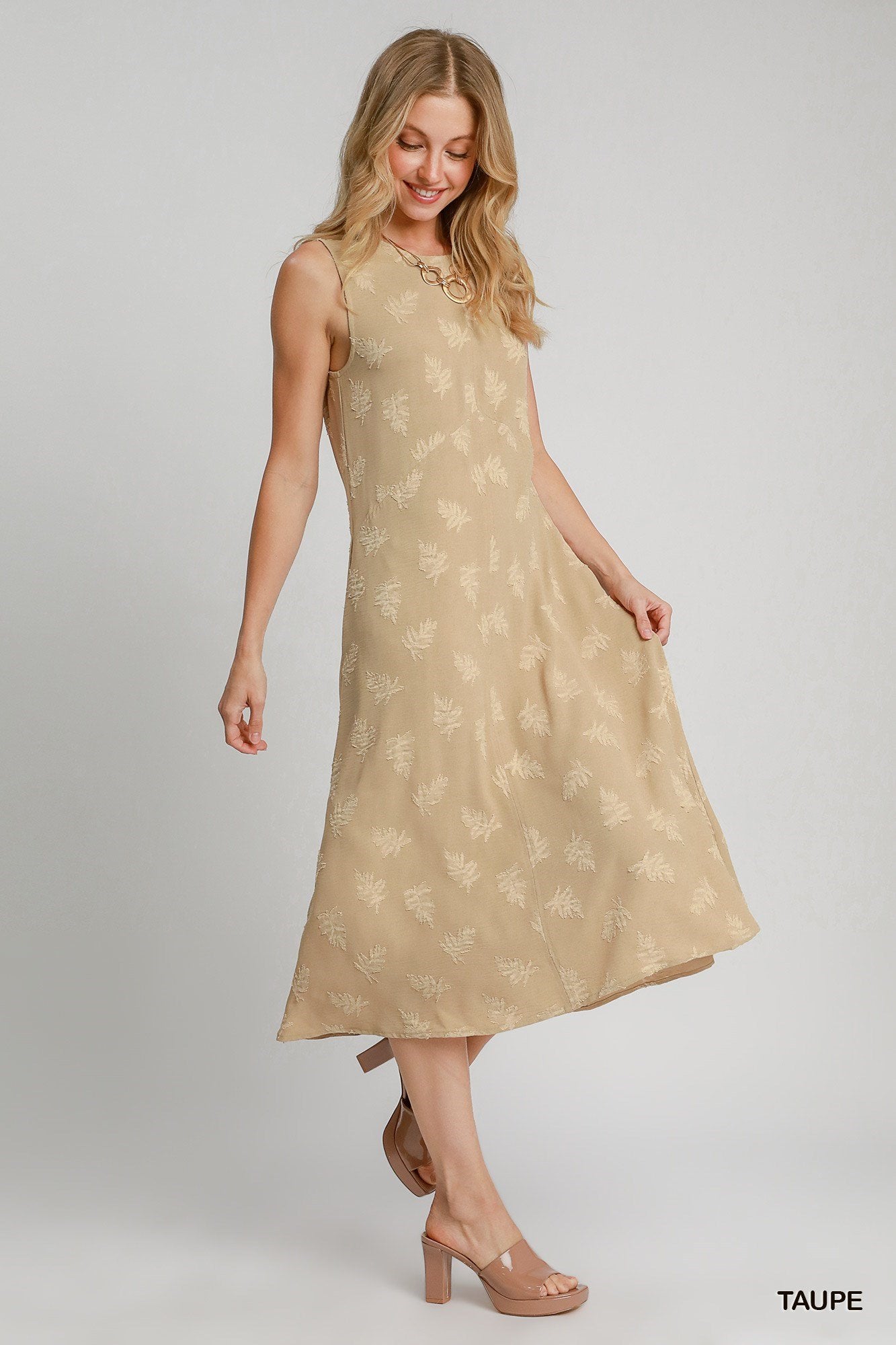 Charmaine Sleeveless Floral Burnout Jacquard Dress Taupe