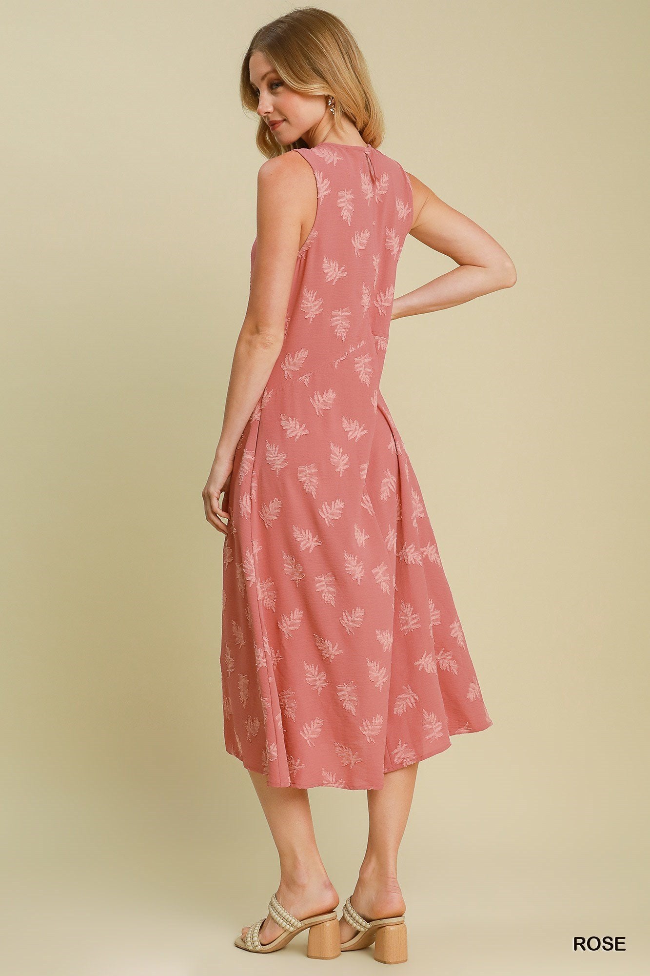 Charmaine Sleeveless Floral Burnout Jacquard Dress Rose