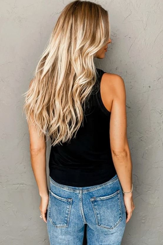 Black Faux Leather Crew Neck Tank Top