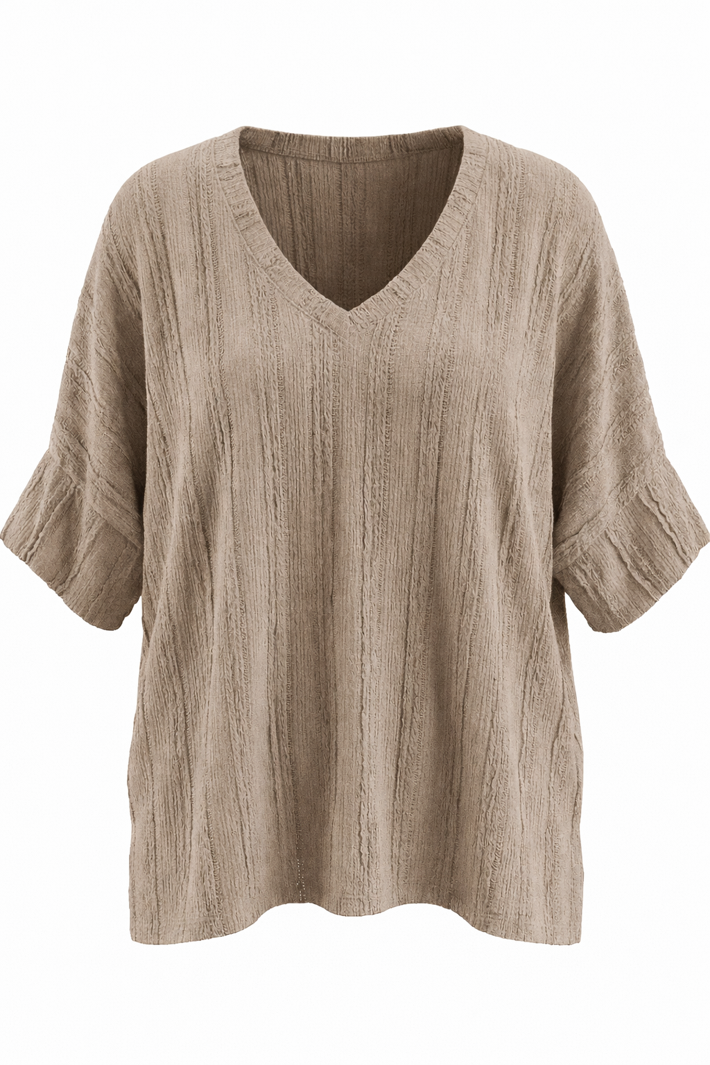 Rachel Textured V-Neck Pullover-Beige
