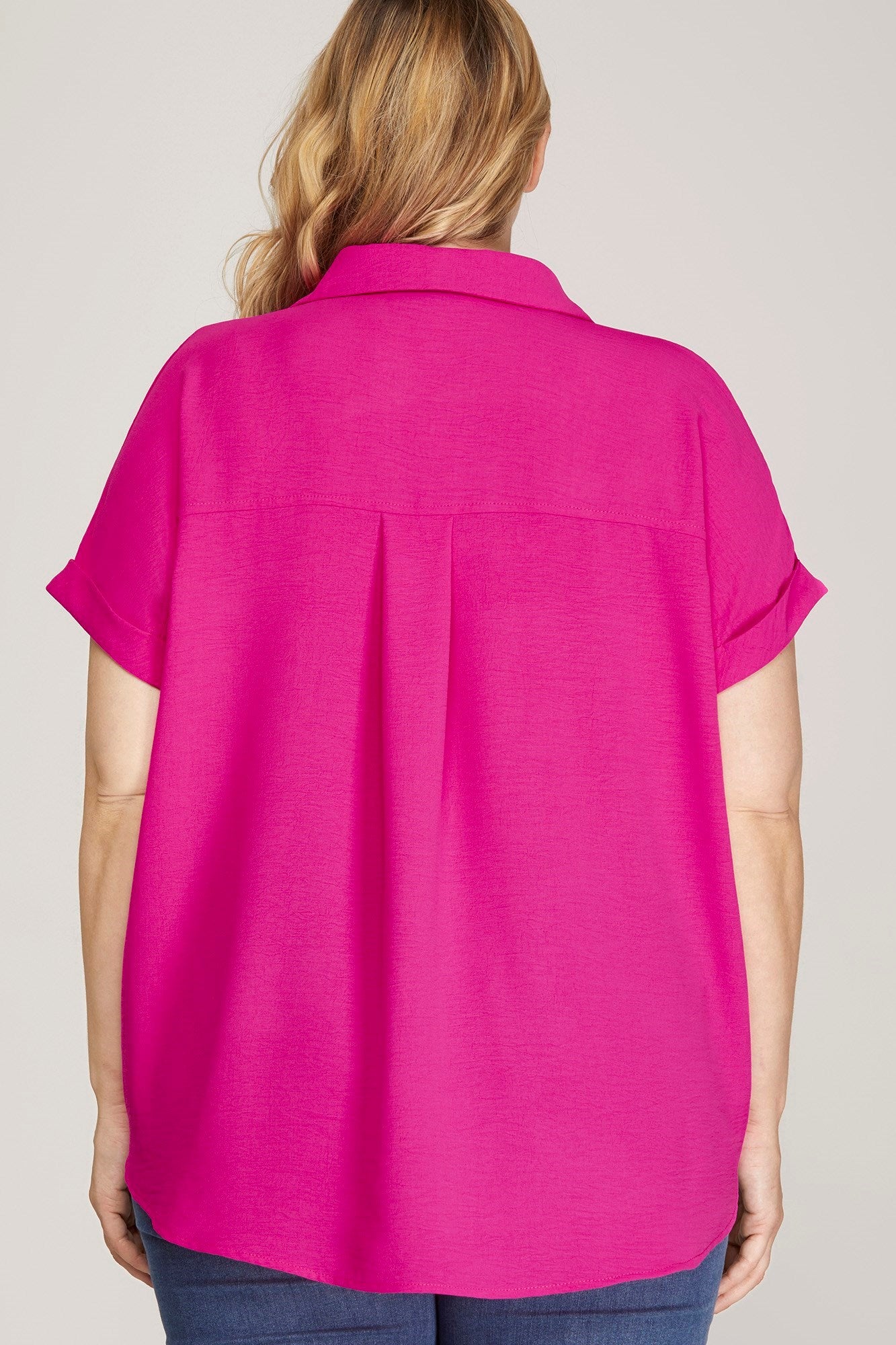 Camryn Drop Shoulder Collar Top Hot Pink