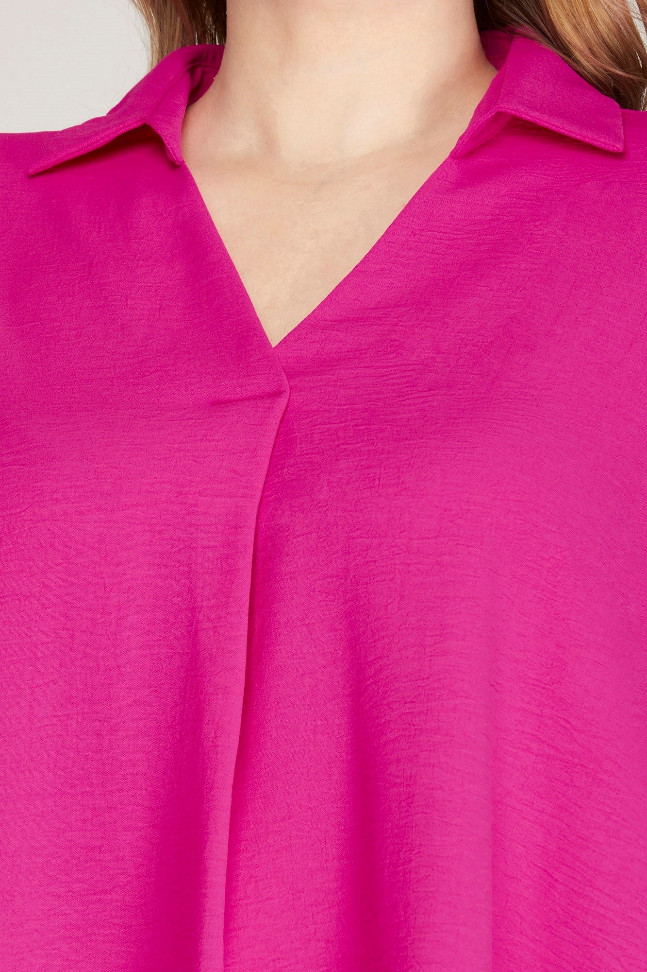 Camryn Drop Shoulder Collar Top Hot Pink