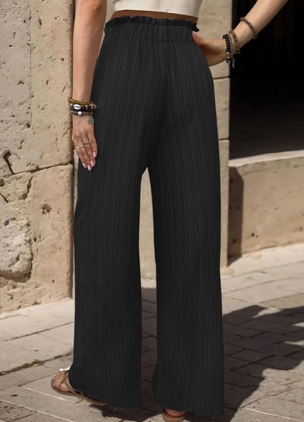 Lace-up Ruffle-trimmed Elastic Pants