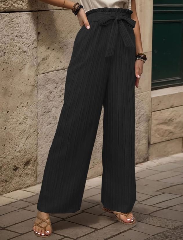 Lace-up Ruffle-trimmed Elastic Pants