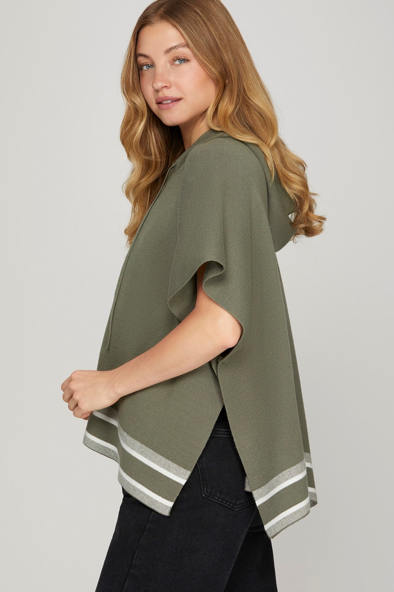 Stella Short Sleeve Loose Fit Hooded Sweater Top Olive