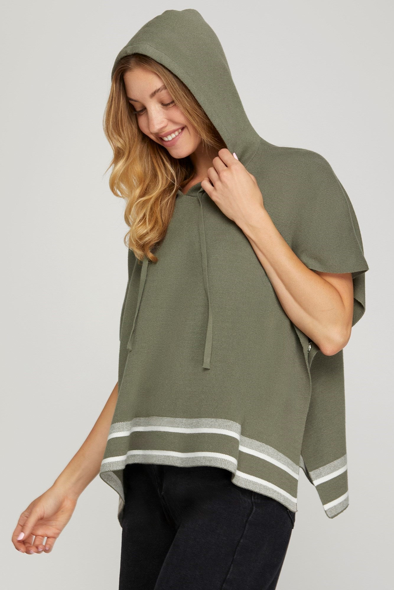 Stella Short Sleeve Loose Fit Hooded Sweater Top Olive