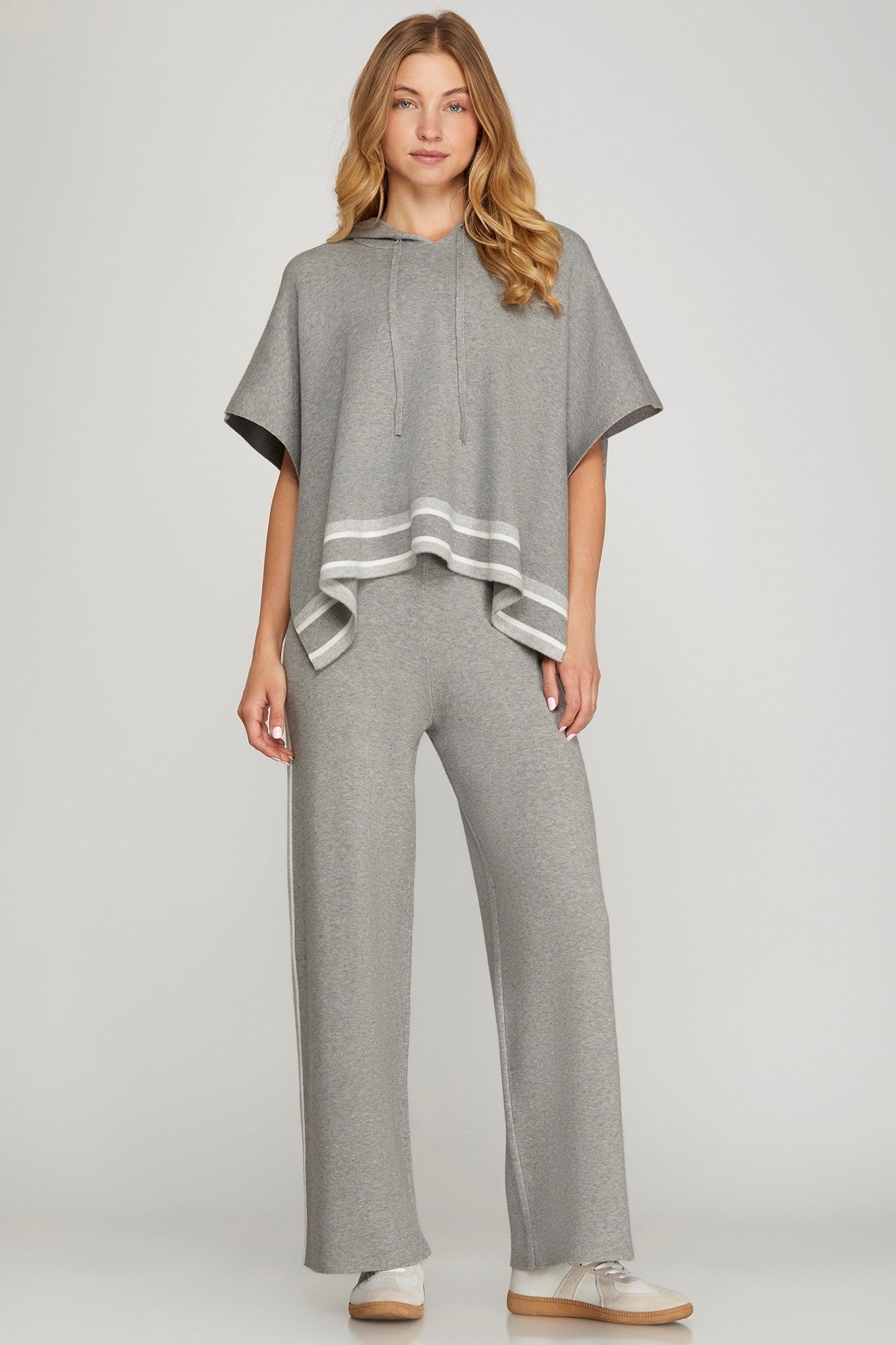 Stella Short Sleeve Loose Fit Hooded Sweater Top Grey