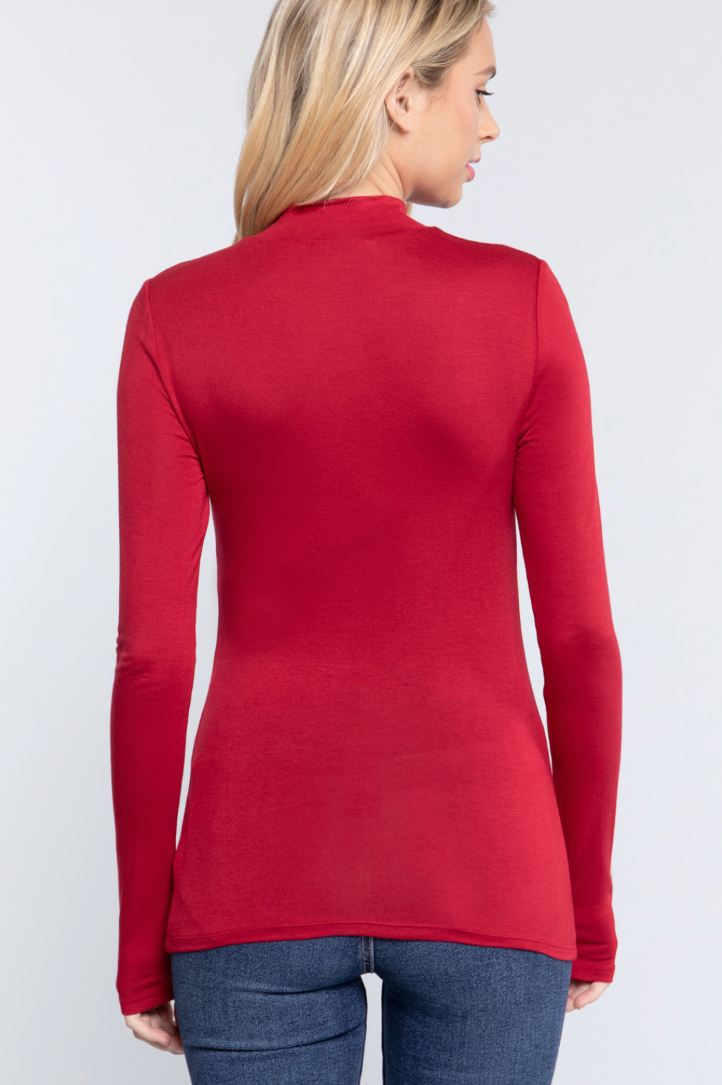 Lydia Mock Neck Rayon Jersey Top Bold Red