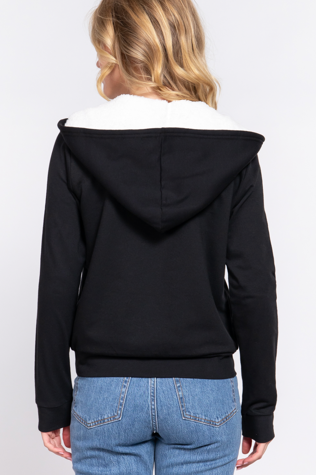 Emery Faux Fur Hoodie French Terry Jacket Black