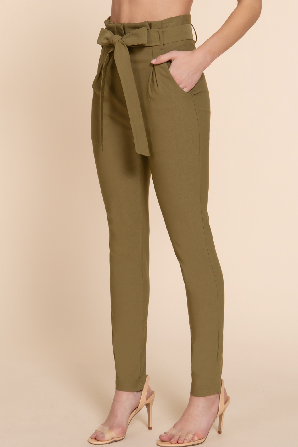 Faith High Waist Belted Long Pants True Olive