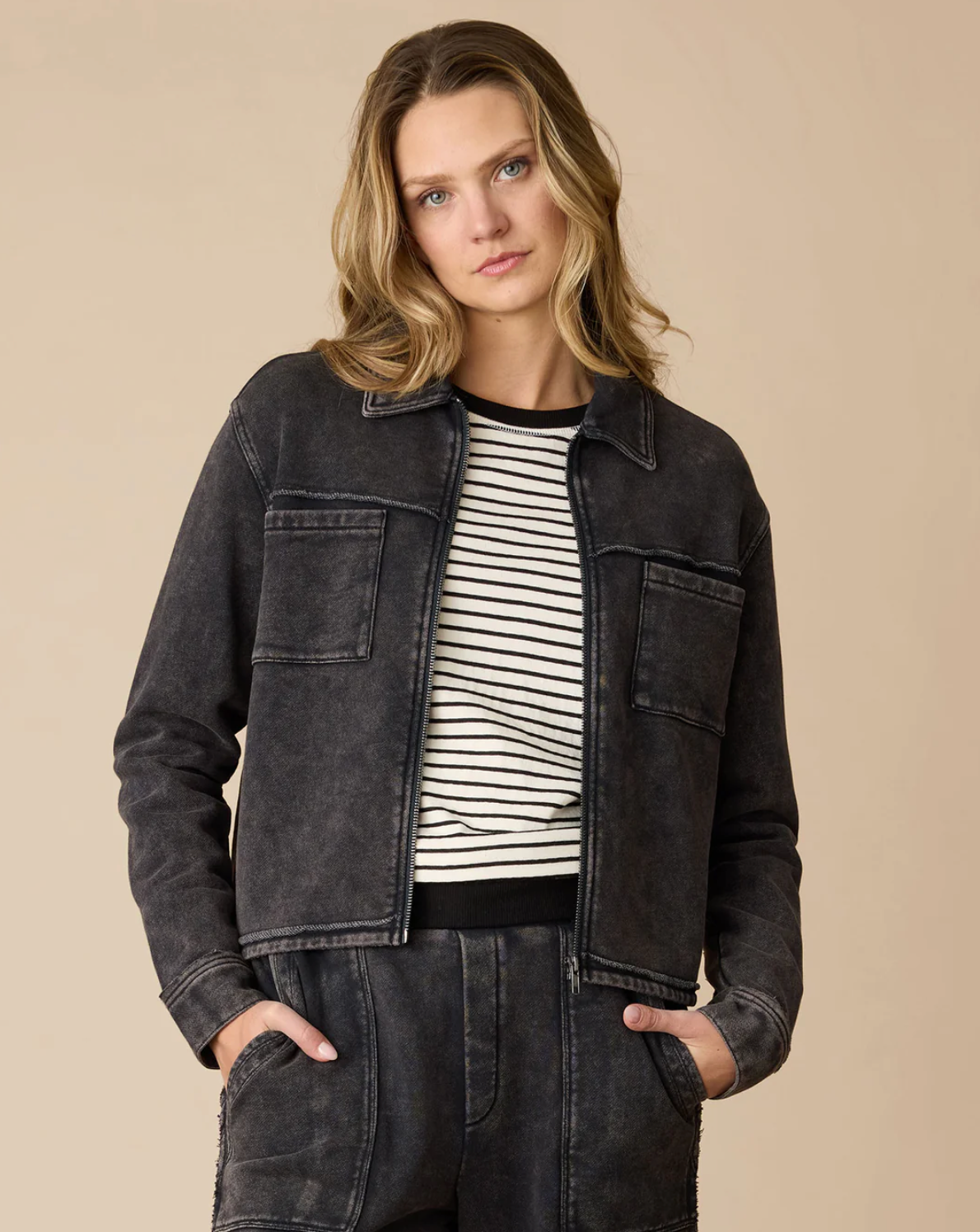 Charlotte French Terry Zip Jacket Washed Black