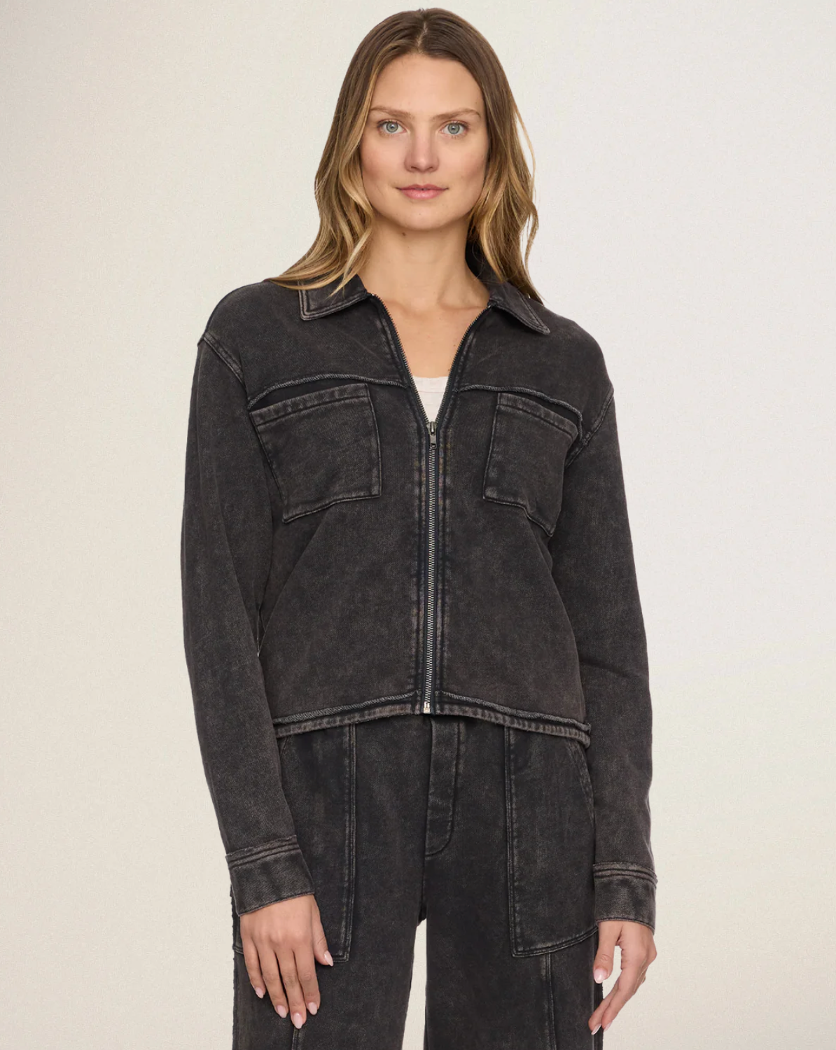 Charlotte French Terry Zip Jacket Washed Black