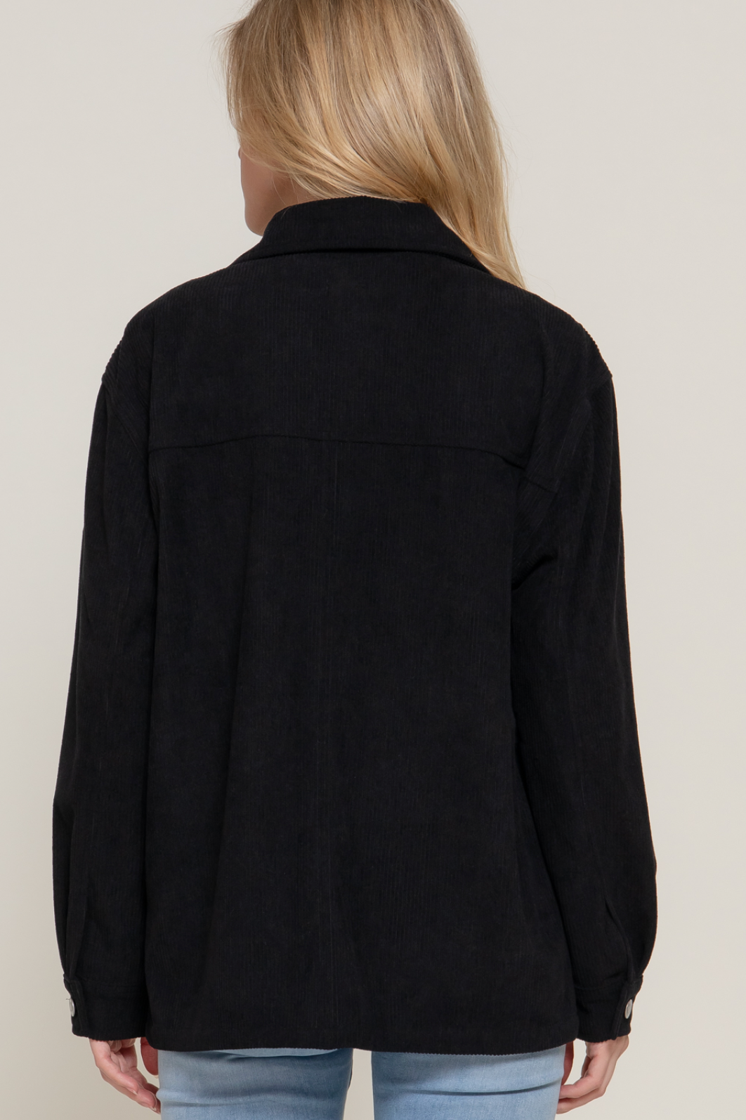 Brandi Long Sleeve Button Down Black Corduroy Jacket