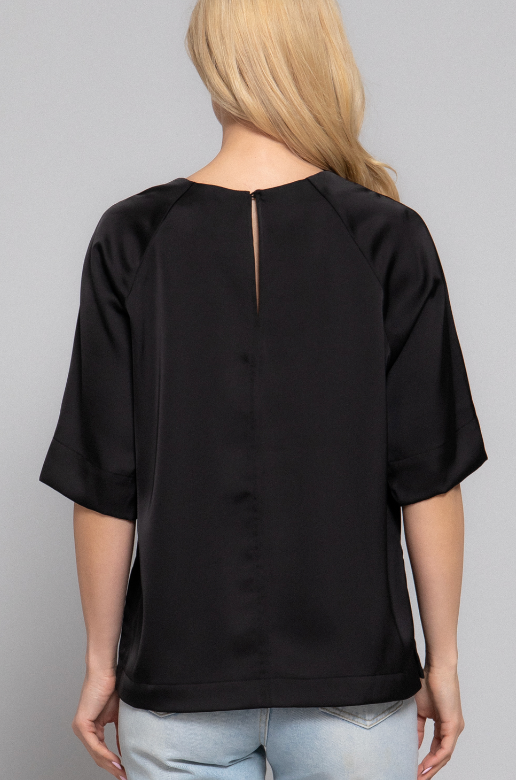 Francis Raglan Elbow Sleeve Side Slit Satin Blouse