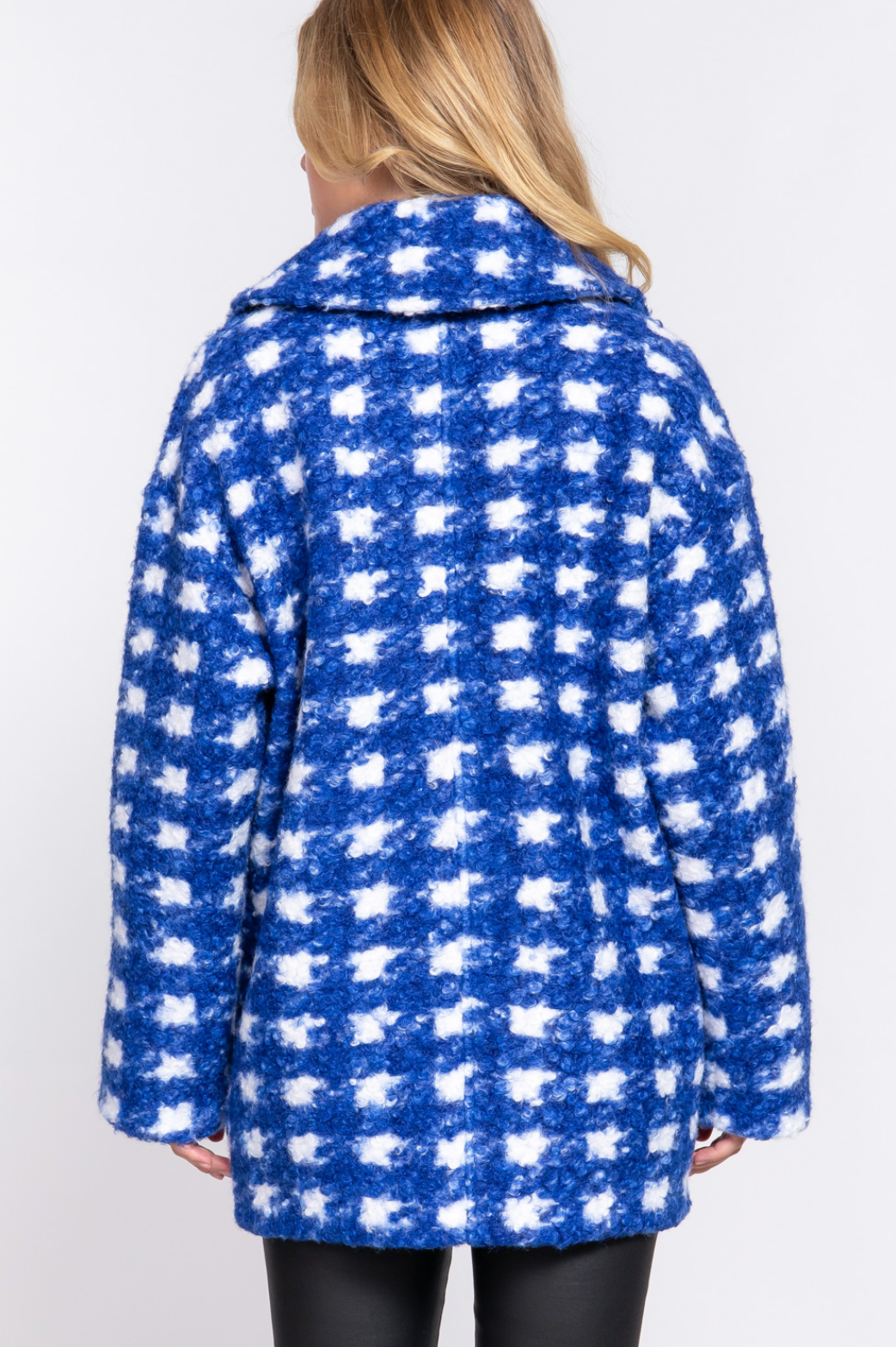 Sadie Check Print Boucle Fleece Coat Royal