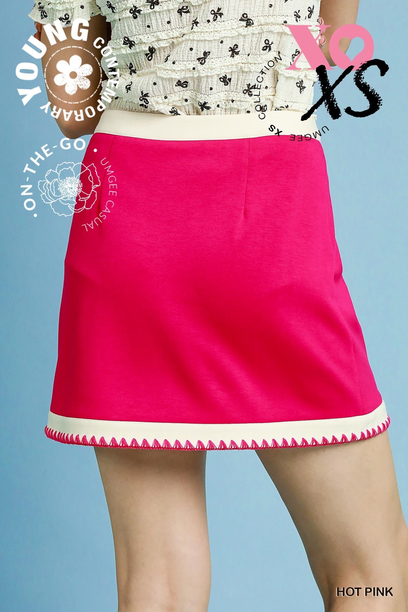 Colette Chic Contrast-Trim Mini Skirt Hot Pink