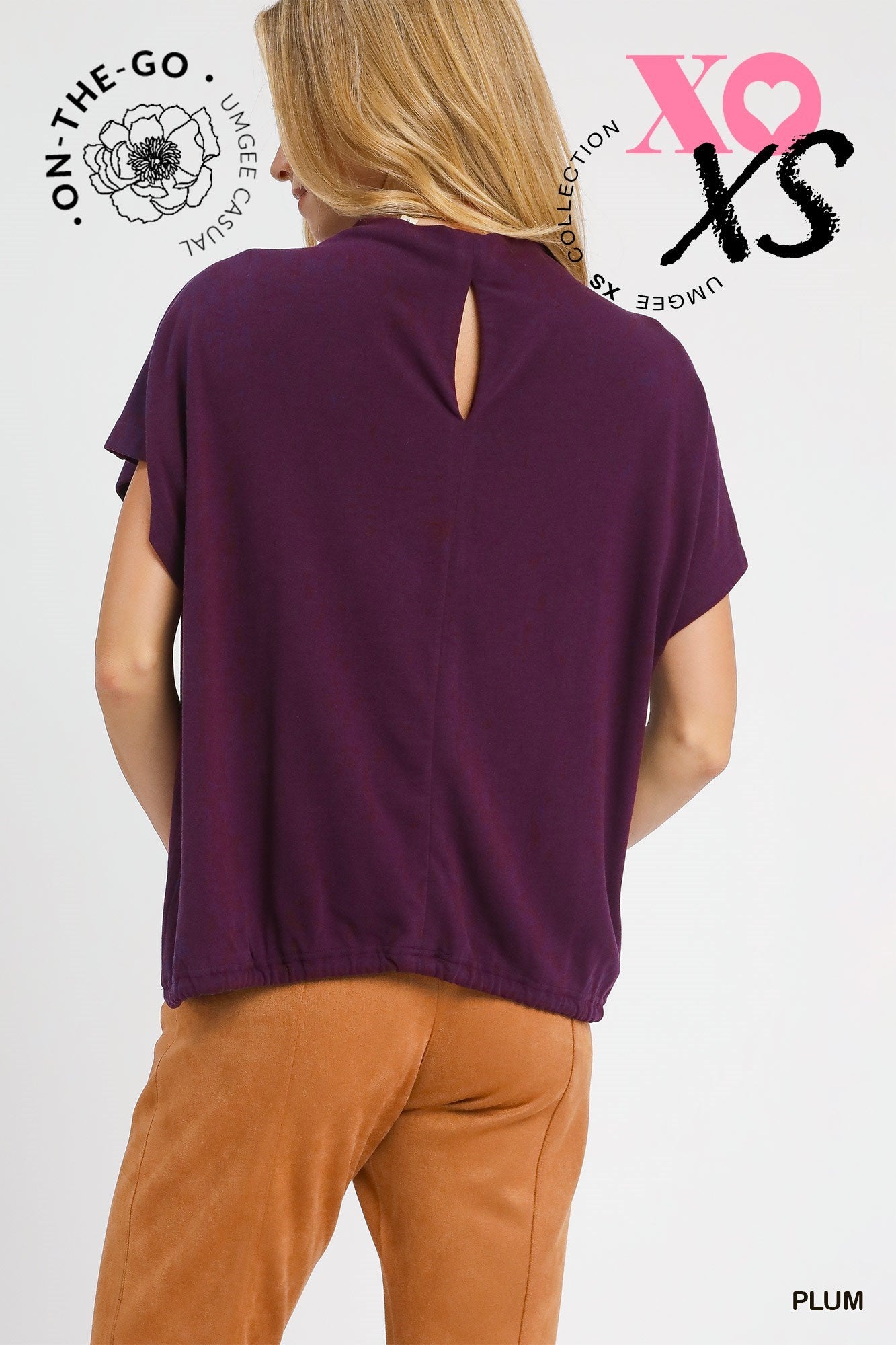 Aurora Short Sleeve Drawstring Waist Blouse Plum