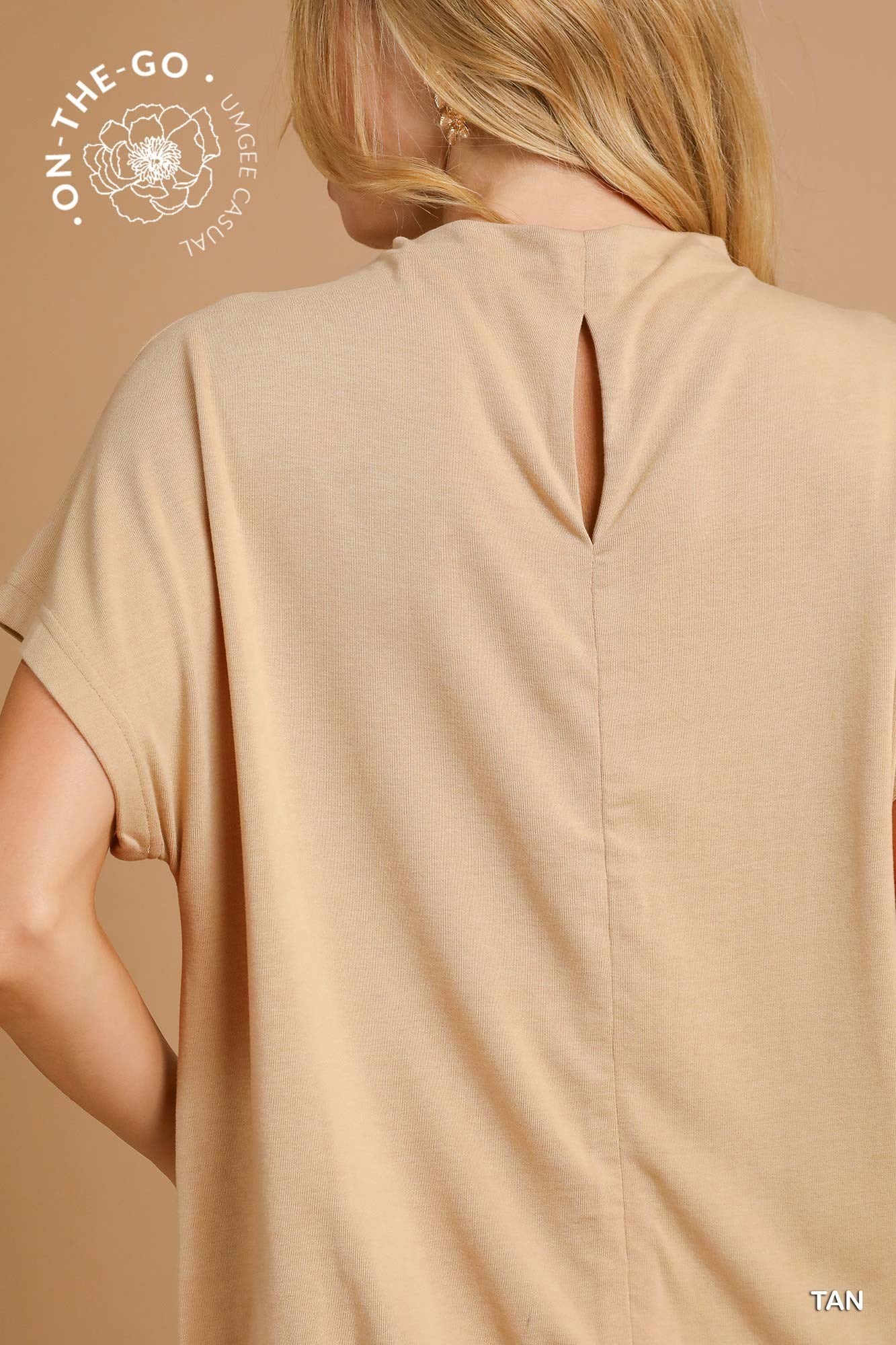 Aurora Short Sleeve Drawstring Waist Blouse Tan