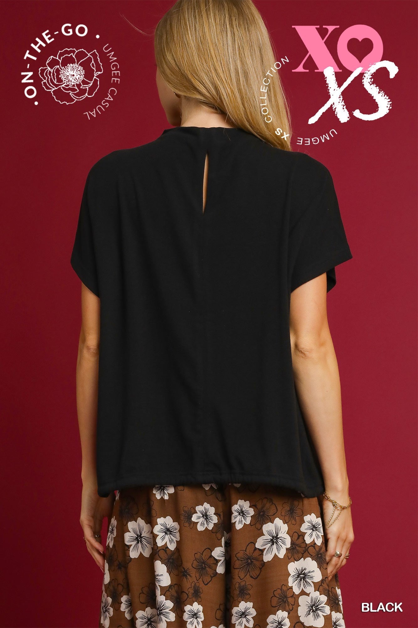 Aurora Short Sleeve Drawstring Waist Blouse Black