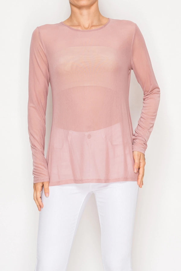 Rosa Mesh Long Sleeve Top Dusty Rose