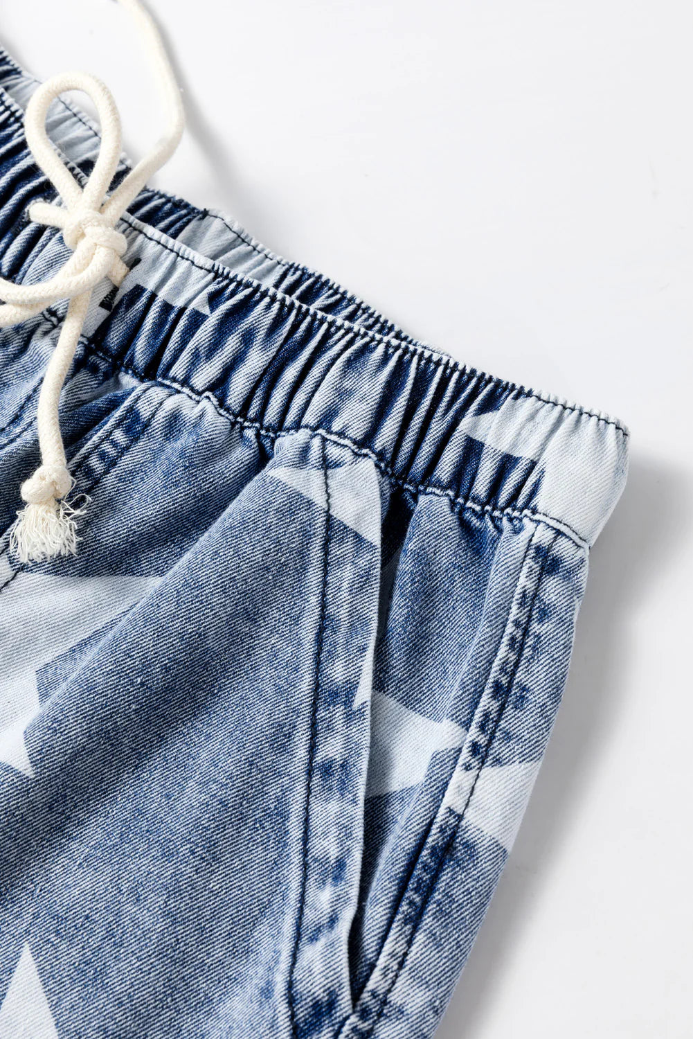 Skylar Light Blue Star Print Light Wash Drawstring High Waist Wide Leg Jeans
