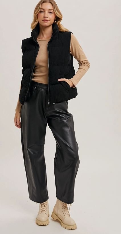 Corduroy Puffer Vest Zipper Front