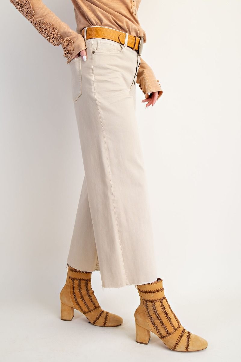 Gia Button Front Stretch Pants Stone Khaki
