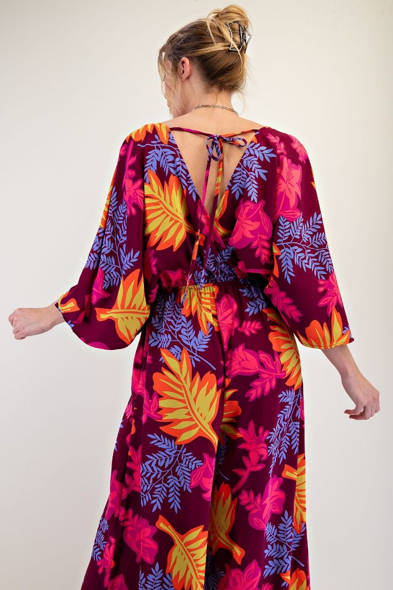 Liana Leaf Printed Jumpsuit Plum