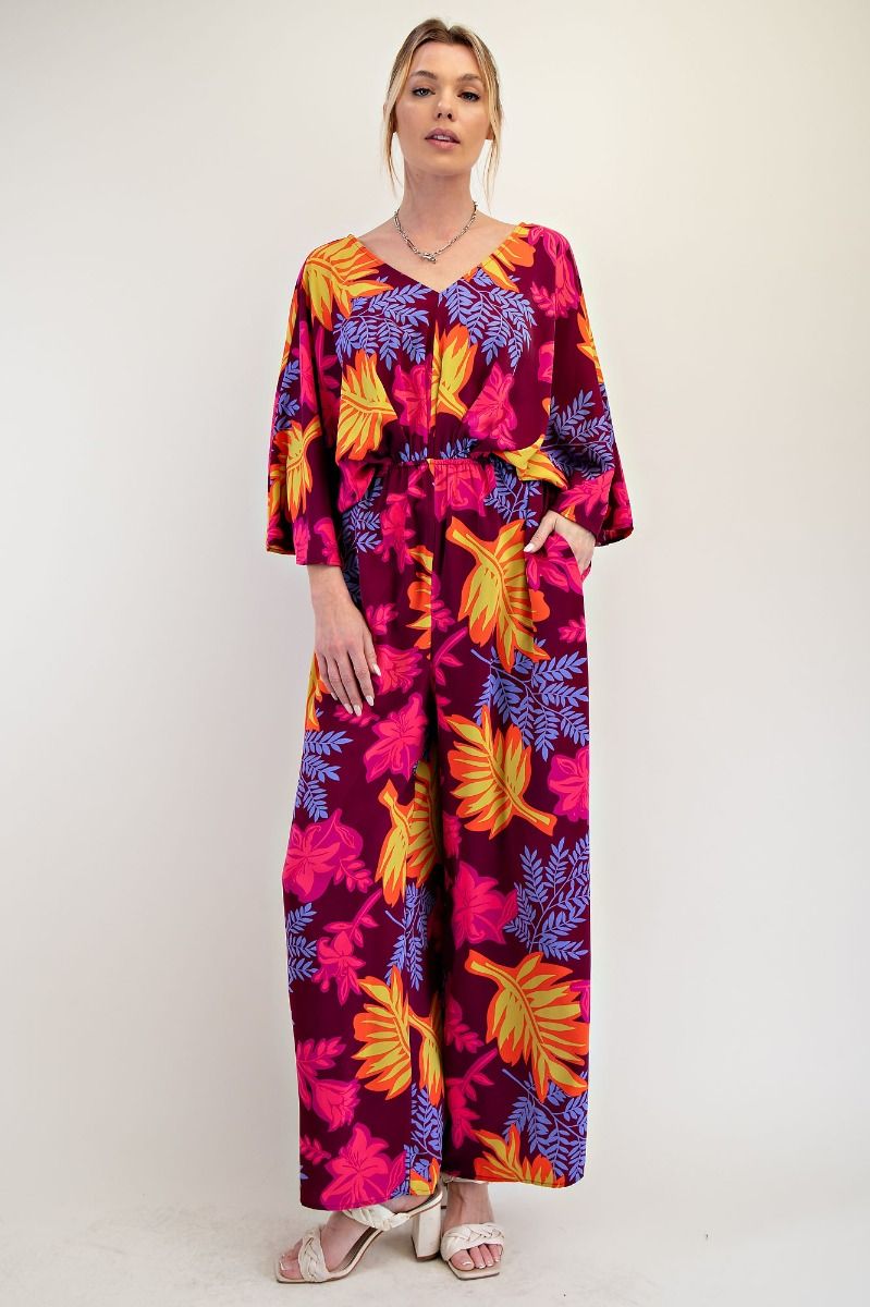 Liana Leaf Printed Jumpsuit Plum
