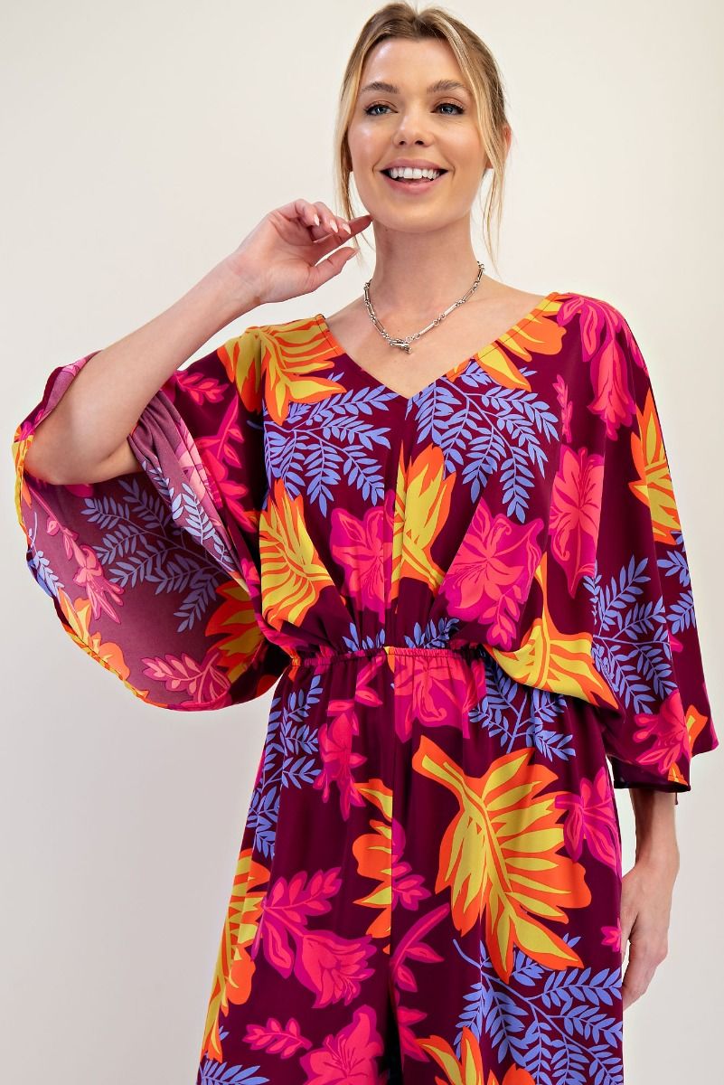 Liana Leaf Printed Jumpsuit Plum
