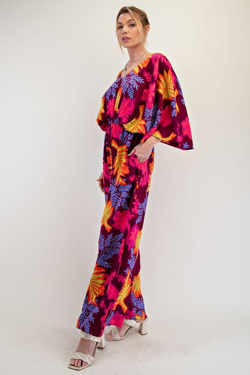Liana Leaf Printed Jumpsuit Plum