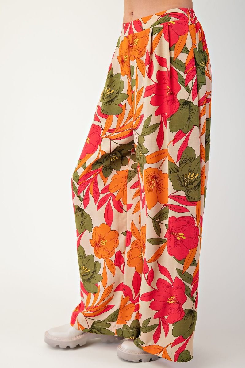 Marisol Floral Printed Wide Pants Natural