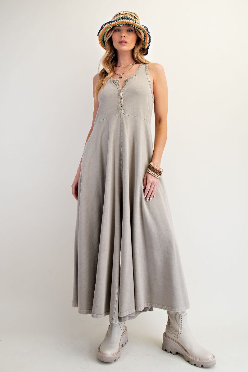 Noa Sleeveless Mineral Washed Palazzo Jumpsuit Sage Grey