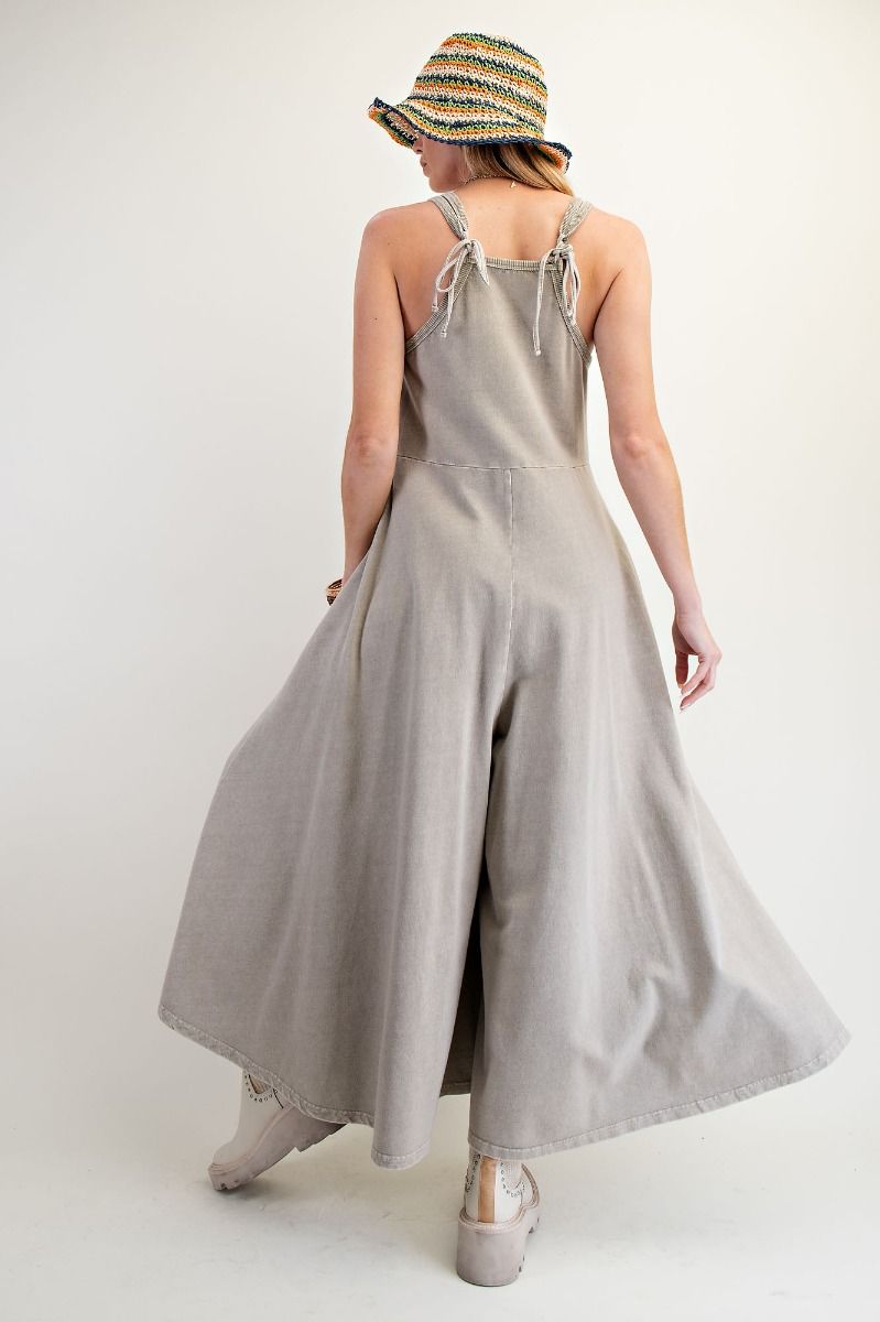 Noa Sleeveless Mineral Washed Palazzo Jumpsuit Sage Grey