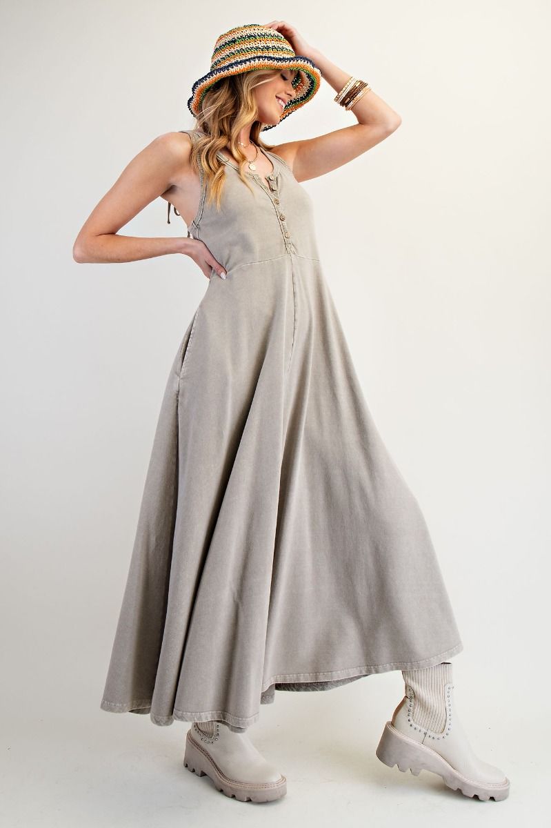 Noa Sleeveless Mineral Washed Palazzo Jumpsuit Sage Grey