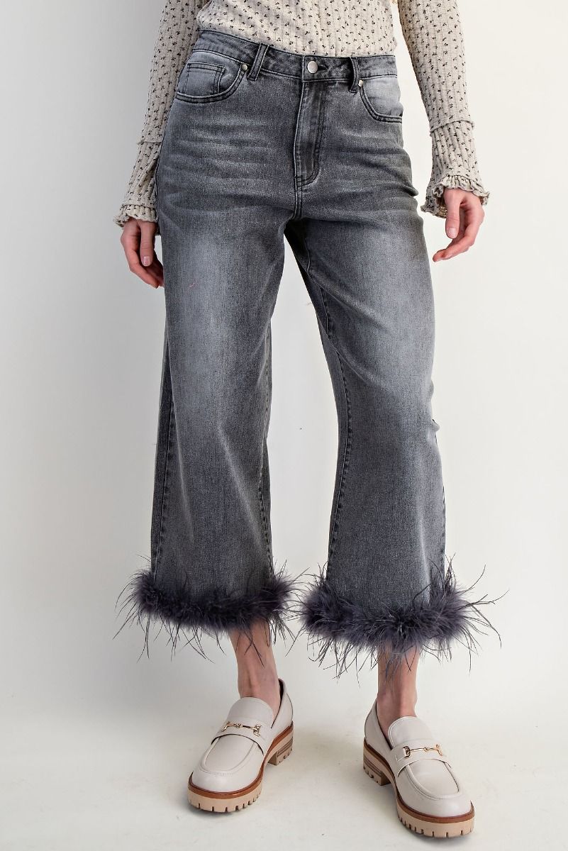 Fallon Fur Bottom Stretch Black Denim Pants