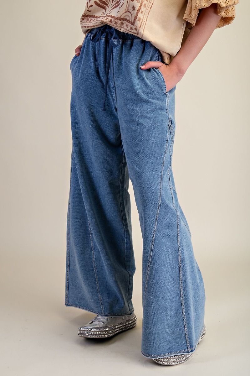 Wendy Washed Terry Wide Leg Pants Lt Denim