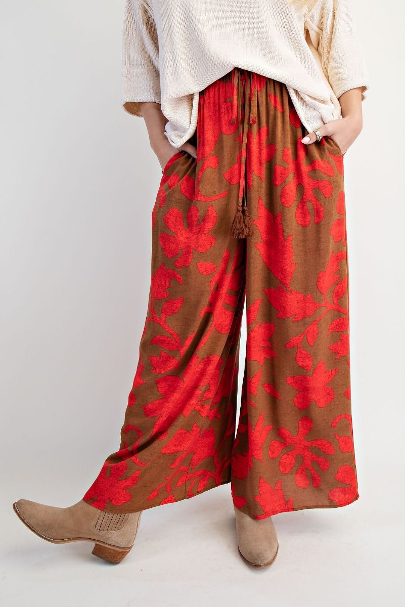 Maile Printed Rayon Challis Smocked Waist Pants